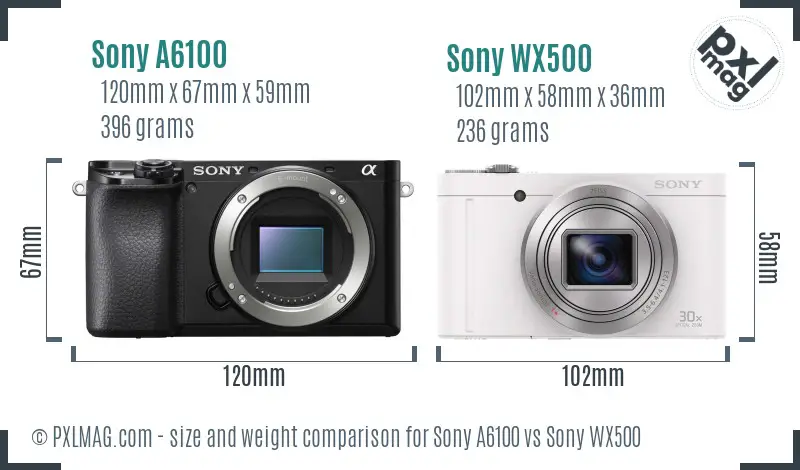 Sony A6100 vs Sony WX500 size comparison