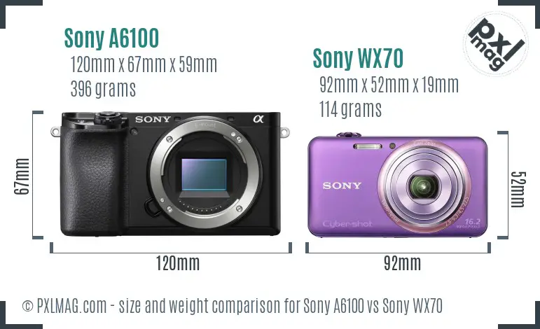 Sony A6100 vs Sony WX70 size comparison