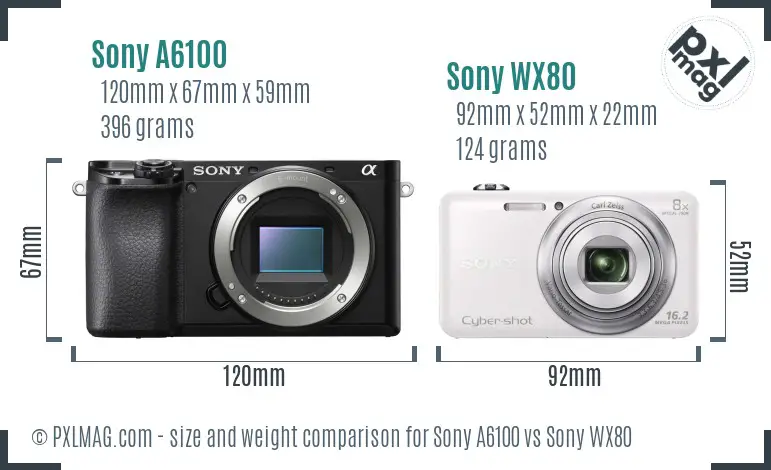 Sony A6100 vs Sony WX80 size comparison