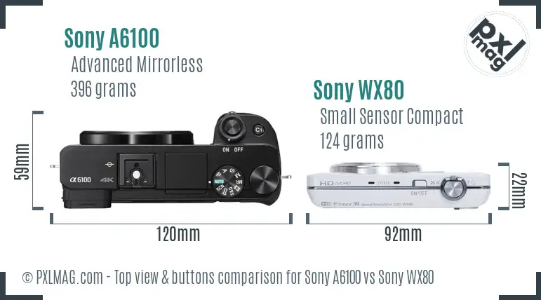 Sony A6100 vs Sony WX80 top view buttons comparison