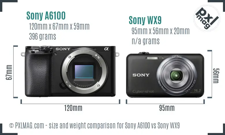 Sony A6100 vs Sony WX9 size comparison