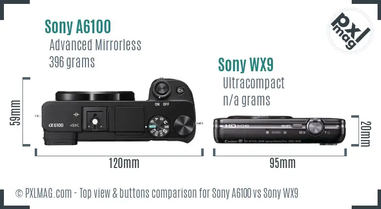 Sony A6100 vs Sony WX9 top view buttons comparison