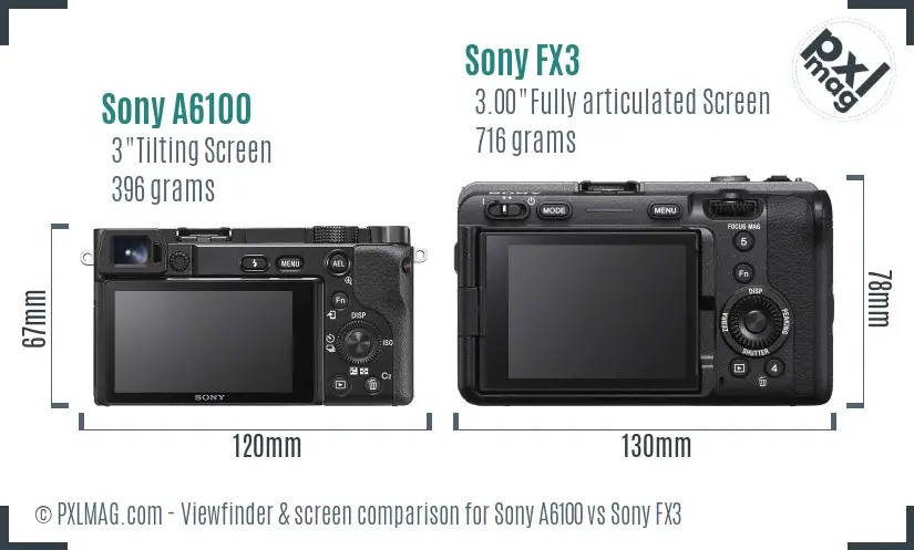 Sony A6100 vs Sony FX3 Screen and Viewfinder comparison
