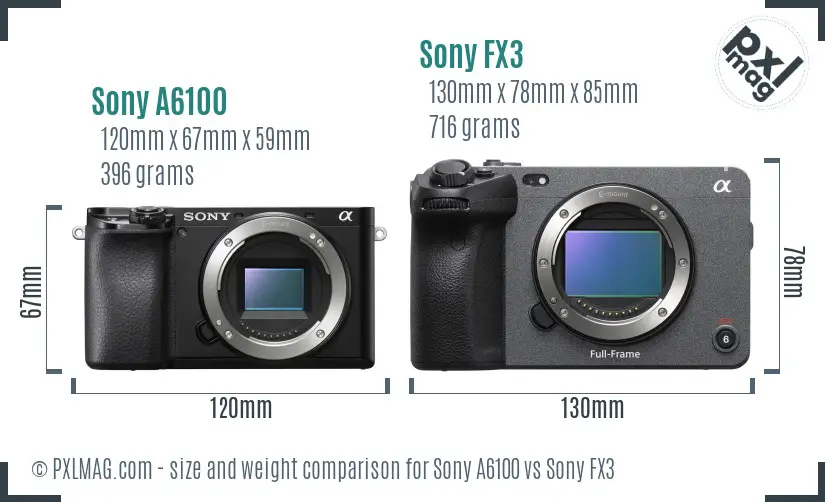 Sony A6100 vs Sony FX3 size comparison