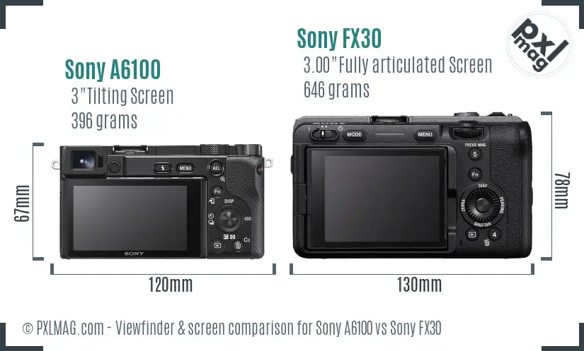 Sony A6100 vs Sony FX30 Screen and Viewfinder comparison