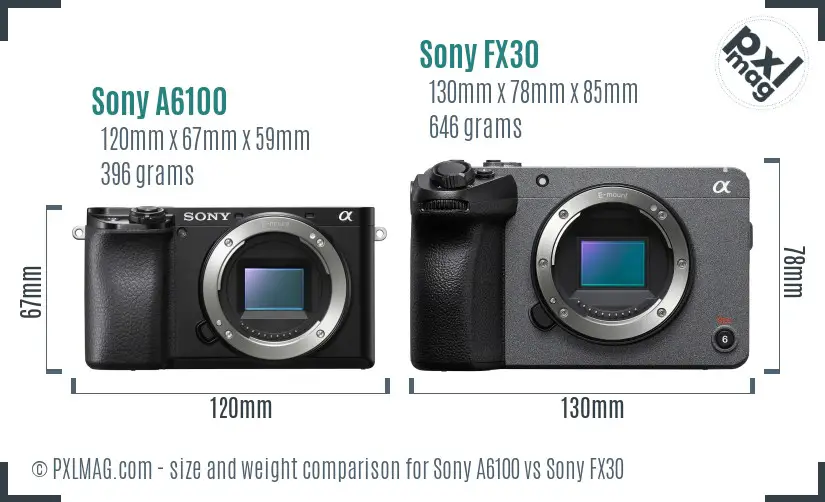 Sony A6100 vs Sony FX30 size comparison