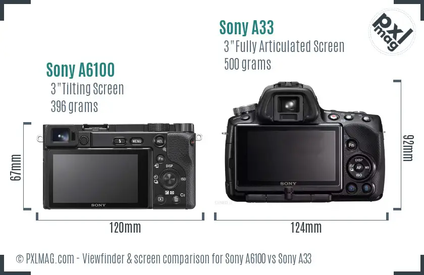 Sony A6100 vs Sony A33 Screen and Viewfinder comparison