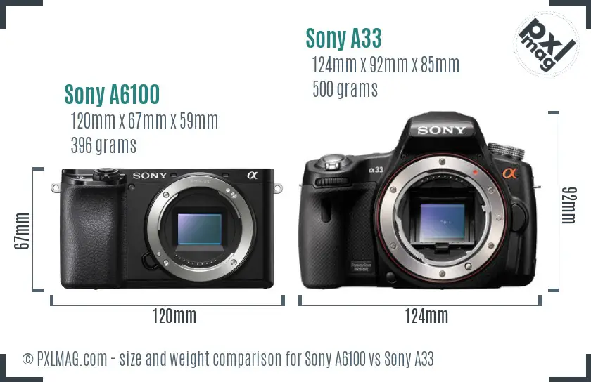 Sony A6100 vs Sony A33 size comparison