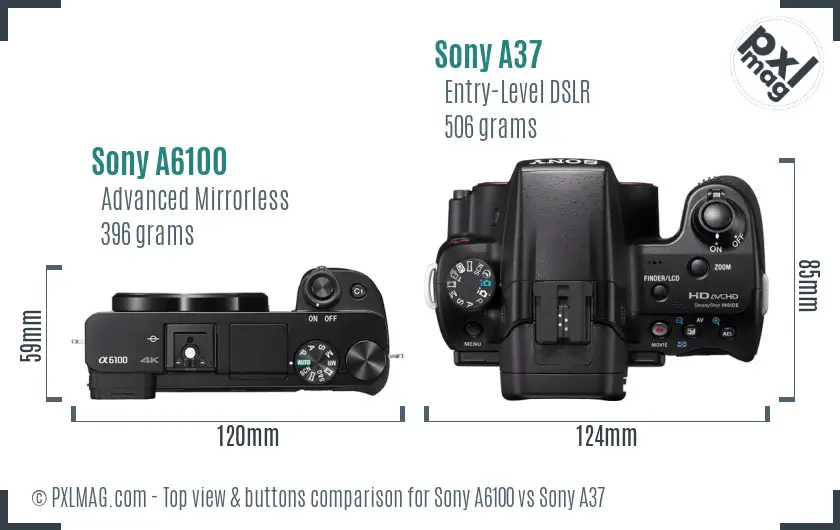 Sony A6100 vs Sony A37 top view buttons comparison