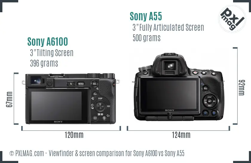 Sony A6100 vs Sony A55 Screen and Viewfinder comparison