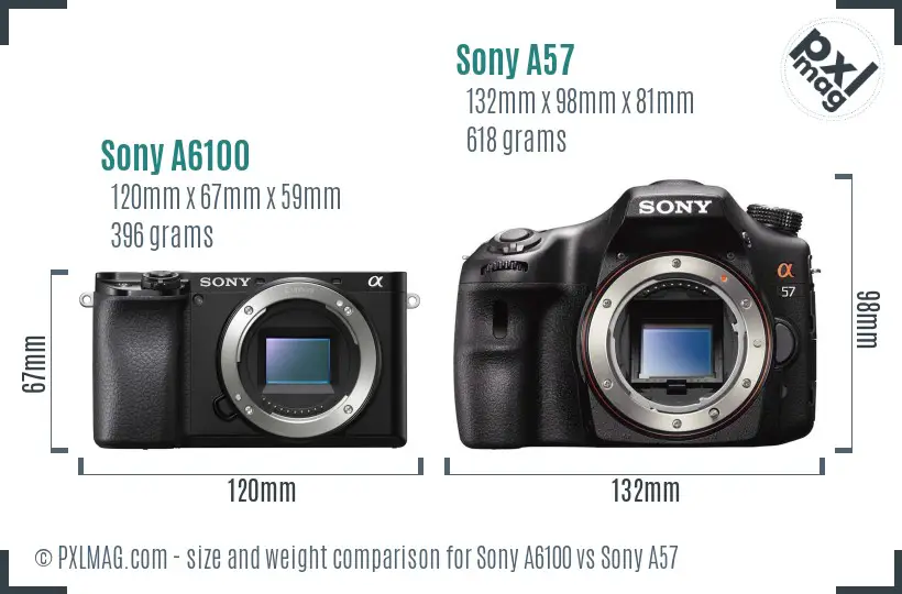 Sony A6100 vs Sony A57 size comparison