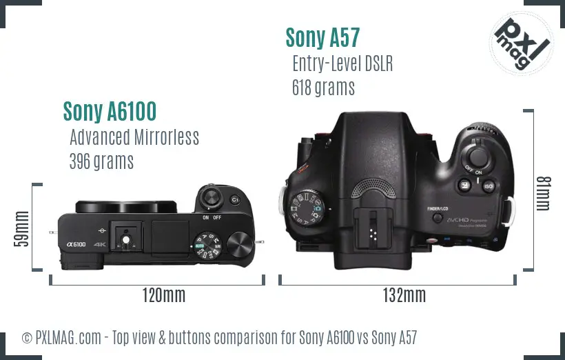Sony A6100 vs Sony A57 top view buttons comparison
