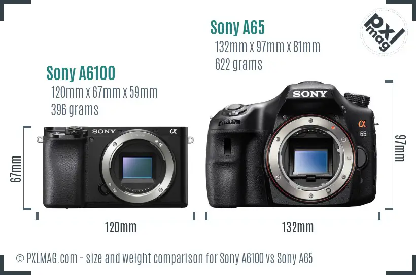 Sony A6100 vs Sony A65 size comparison