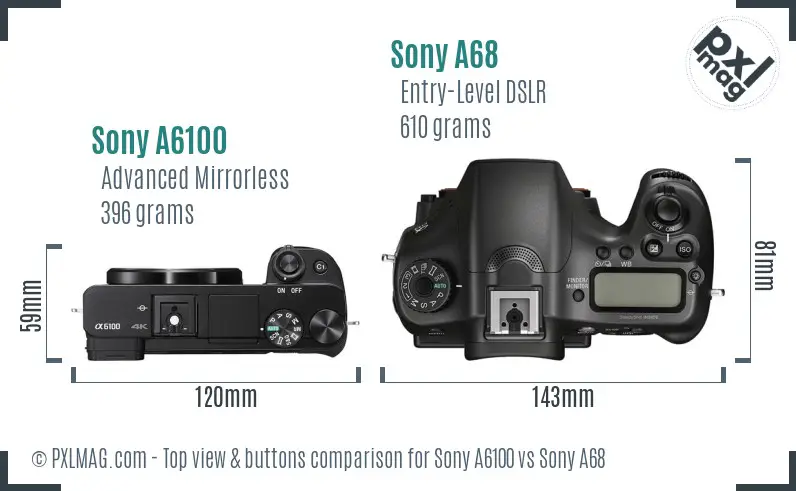 Sony A6100 vs Sony A68 top view buttons comparison
