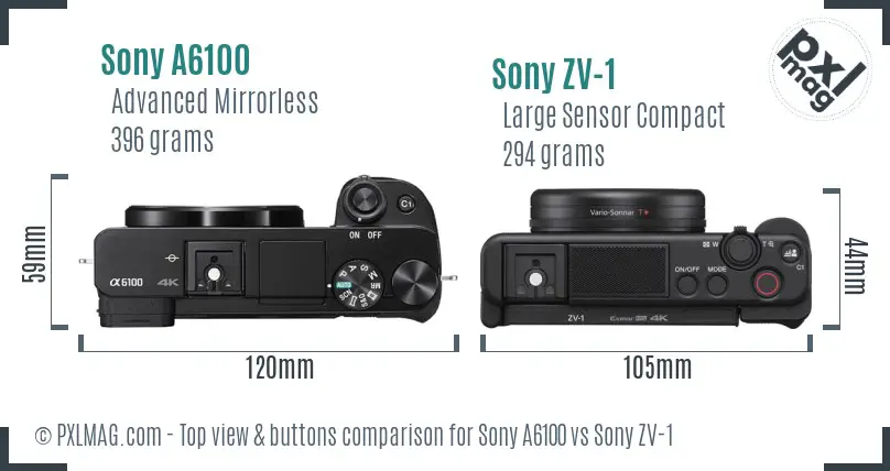 Sony A6100 vs Sony ZV-1 top view buttons comparison