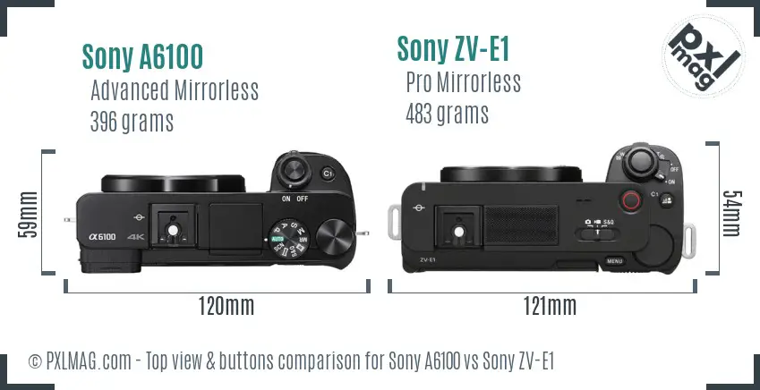 Sony A6100 vs Sony ZV-E1 top view buttons comparison