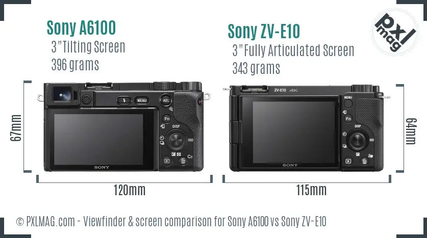 Sony A6100 vs Sony ZV-E10 Screen and Viewfinder comparison