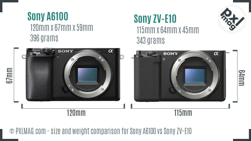 Sony A6100 vs Sony ZV-E10 size comparison