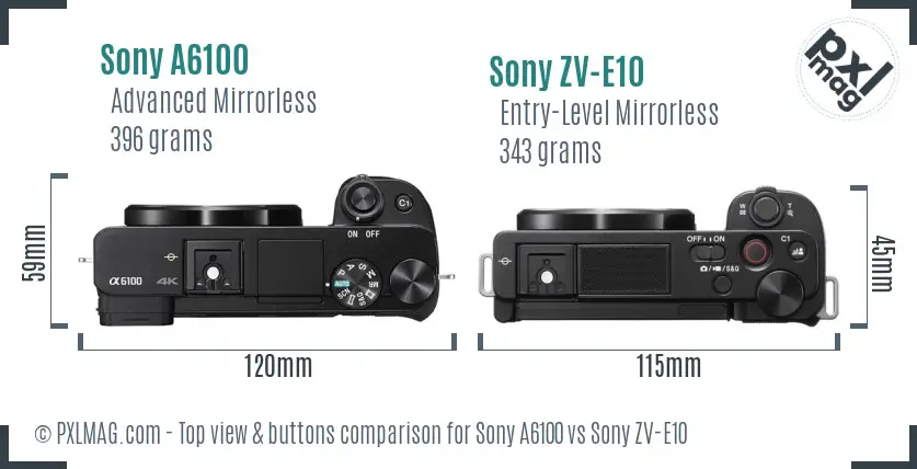Sony A6100 vs Sony ZV-E10 top view buttons comparison