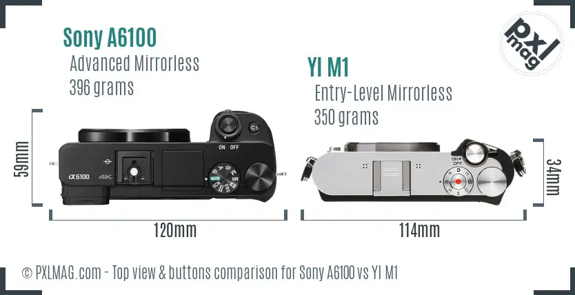 Sony A6100 vs YI M1 top view buttons comparison