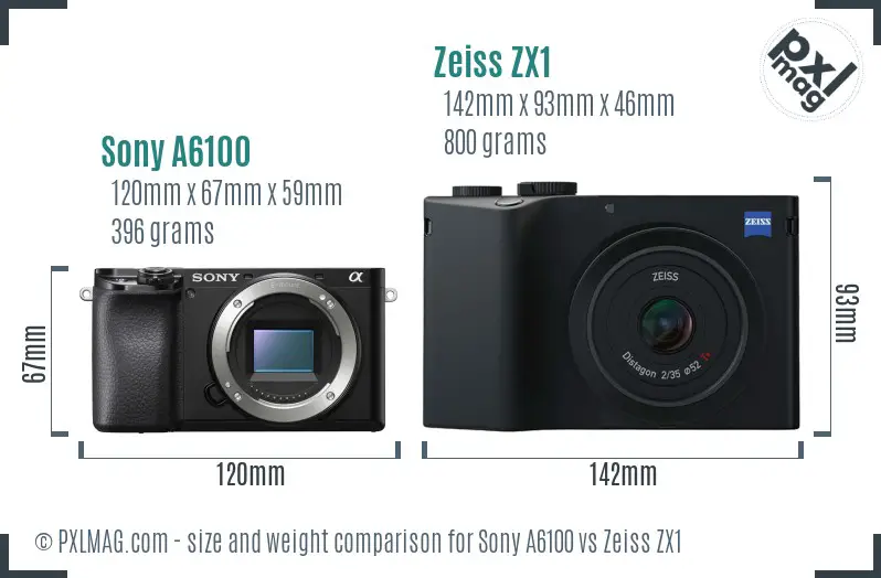 Sony A6100 vs Zeiss ZX1 size comparison