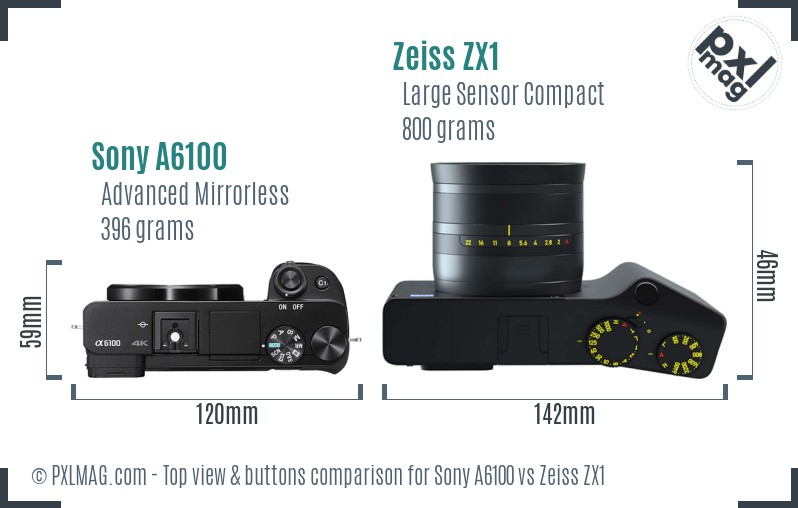 Sony A6100 vs Zeiss ZX1 top view buttons comparison