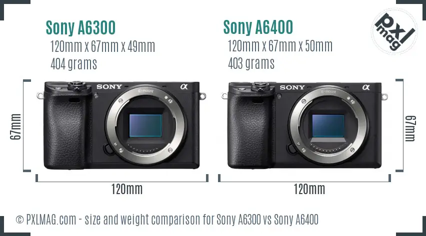 Sony A6300 vs Sony A6400 size comparison