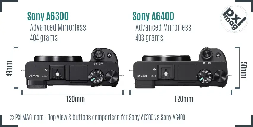 Sony A6300 vs Sony A6400 top view buttons comparison