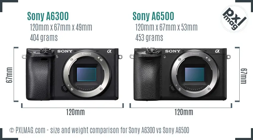 Sony A6300 vs Sony A6500 size comparison
