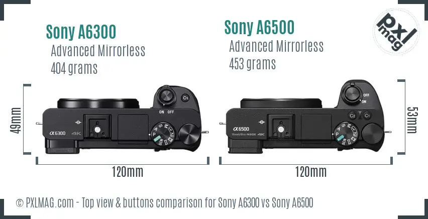 Sony A6300 vs Sony A6500 top view buttons comparison