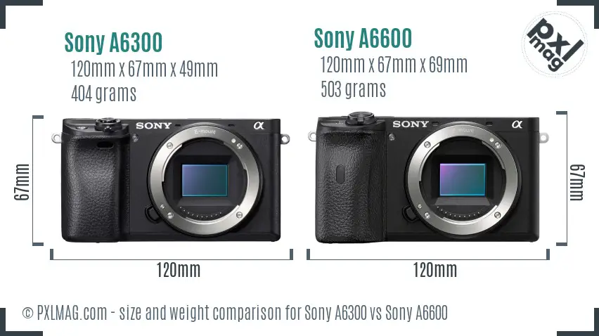 Sony A6300 vs Sony A6600 size comparison