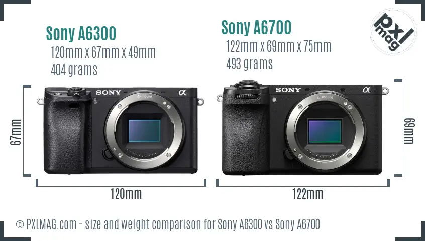 Sony A6300 vs Sony A6700 size comparison