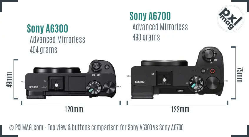 Sony A6300 vs Sony A6700 top view buttons comparison