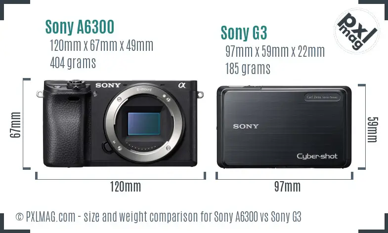Sony A6300 vs Sony G3 size comparison