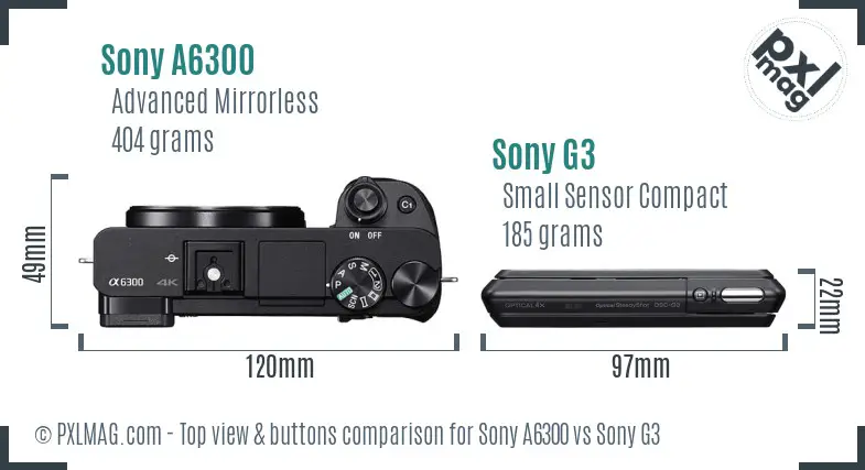 Sony A6300 vs Sony G3 top view buttons comparison