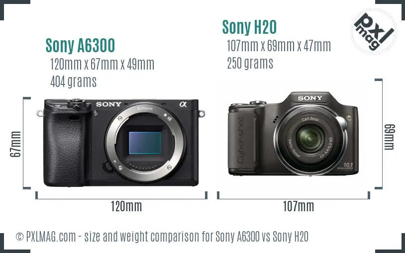 Sony A6300 vs Sony H20 size comparison