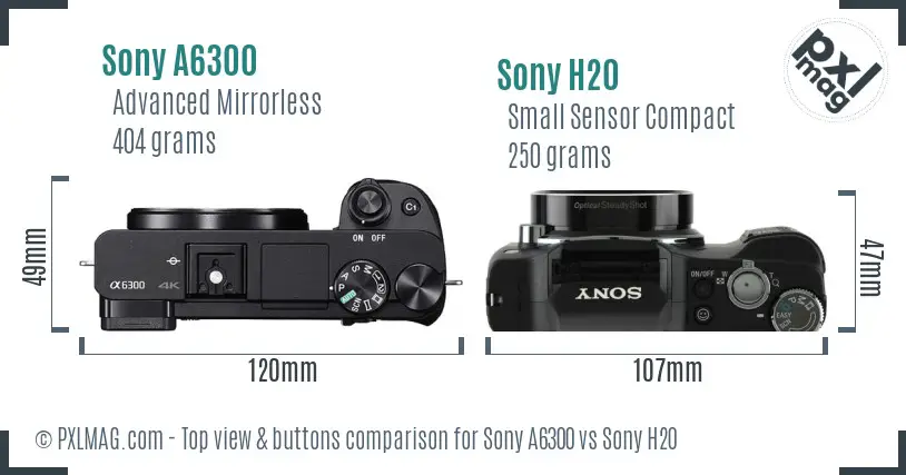 Sony A6300 vs Sony H20 top view buttons comparison