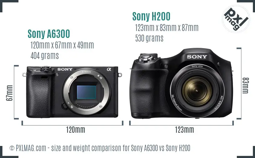 Sony A6300 vs Sony H200 size comparison