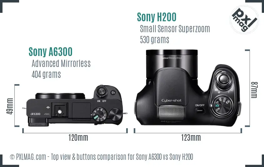 Sony A6300 vs Sony H200 top view buttons comparison