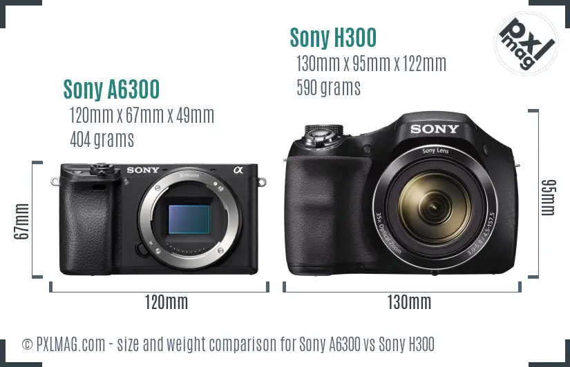 Sony A6300 vs Sony H300 size comparison