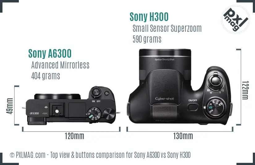 Sony A6300 vs Sony H300 top view buttons comparison