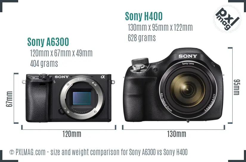 Sony A6300 vs Sony H400 size comparison