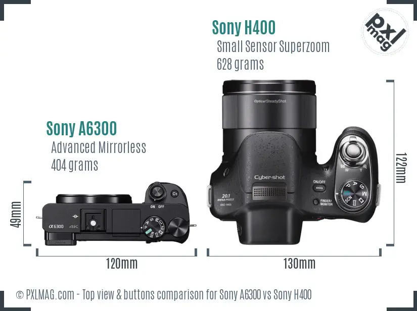 Sony A6300 vs Sony H400 top view buttons comparison