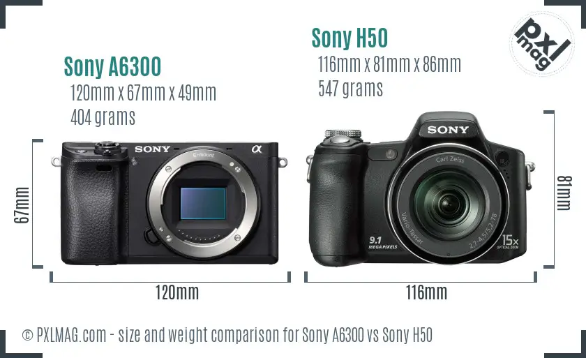 Sony A6300 vs Sony H50 size comparison