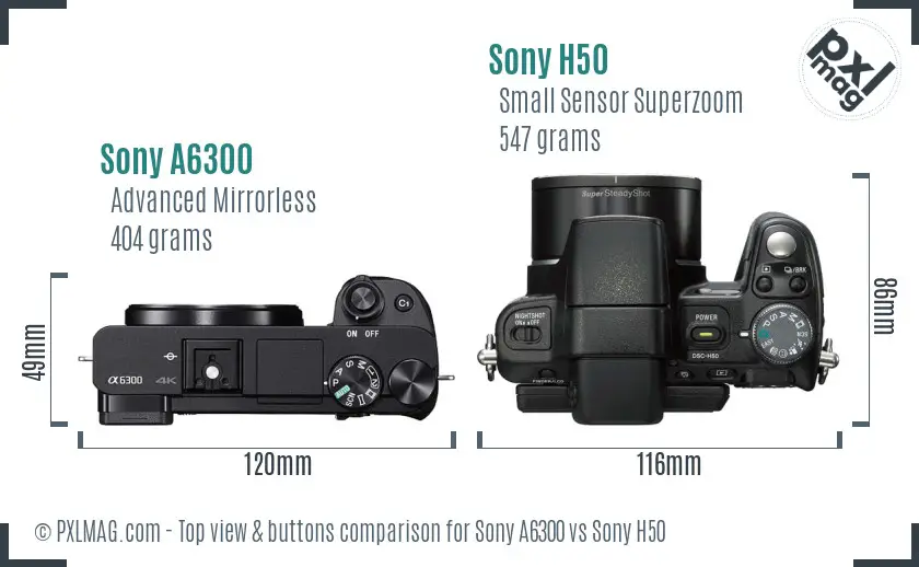 Sony A6300 vs Sony H50 top view buttons comparison