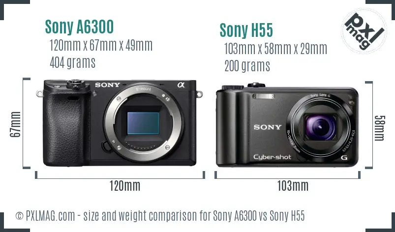 Sony A6300 vs Sony H55 size comparison