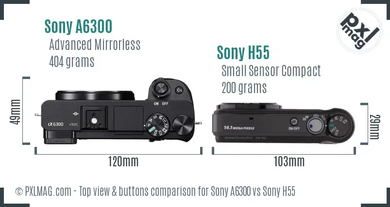 Sony A6300 vs Sony H55 top view buttons comparison