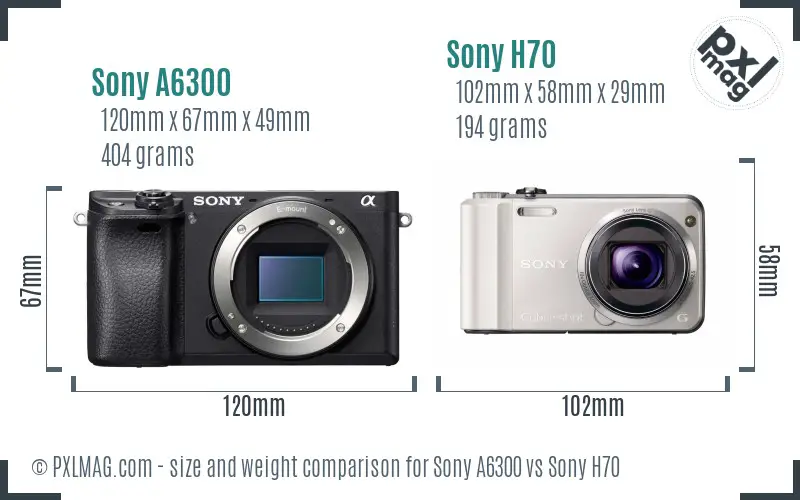 Sony A6300 vs Sony H70 size comparison