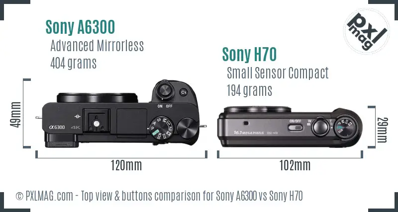 Sony A6300 vs Sony H70 top view buttons comparison