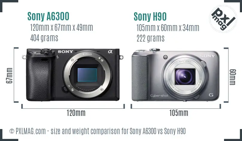 Sony A6300 vs Sony H90 size comparison